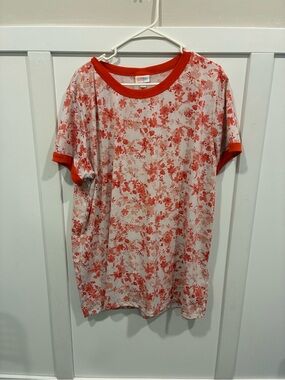 LuLaRoe Red Floral Ringer Tee with Orange Trim